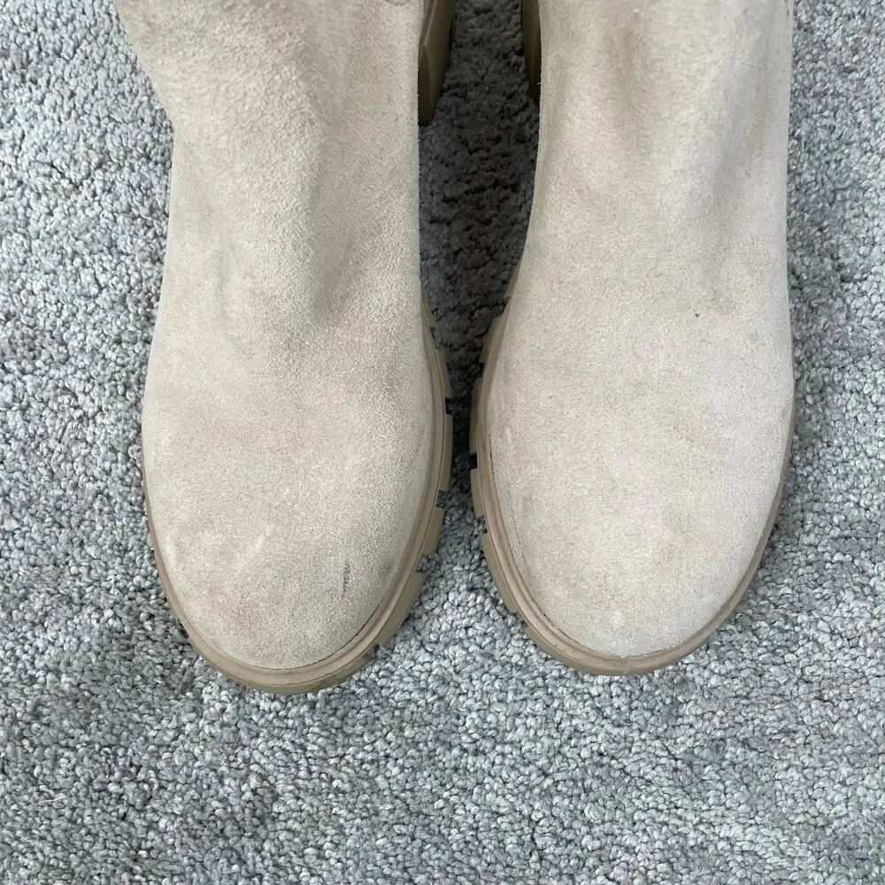 Steve Madden Womens Howler Ankle Boots 8.5 Sand Suede Lug Sole Chunky